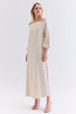 VESTIDO MIDI MANGAS AMPLAS NATURAL
